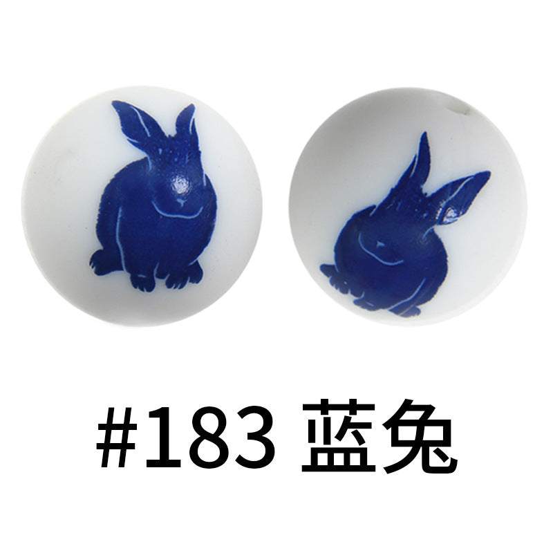 Wholesale 50pcs 16mm Print Silicone Beads Colorful Silicone Water Transfer Beads